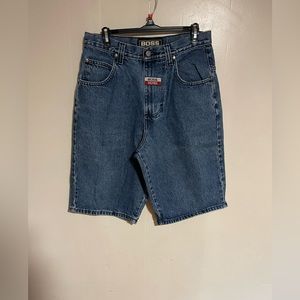Vtg Boss by IG Design Baggy Spell Out Indigo Denim Skater Jean Shorts SZ 32”